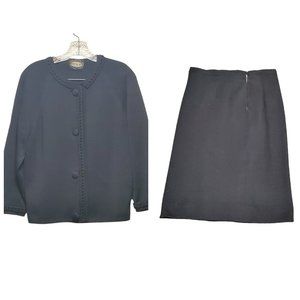 Vintage Knitalia Wool Skirt Suit Black Size Medium- Large Cardigan Size 16 Skirt